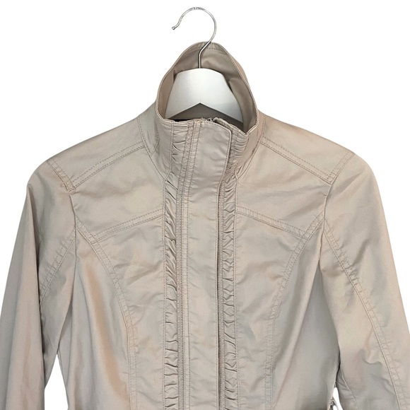 WHBM Jacket Lightweight Utility Belted Ruffles Zip Up Long Sleeve Biege Women 0 - Picture 5 of 16